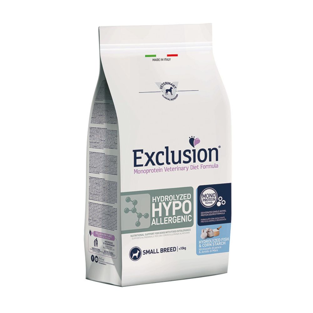 Exclusion Hypoallergenic Riba S 2kg | Potpuna hrana s hidroliziranim monoproteinskim receptom za pse malih pasmina s intolerancijom na hranu