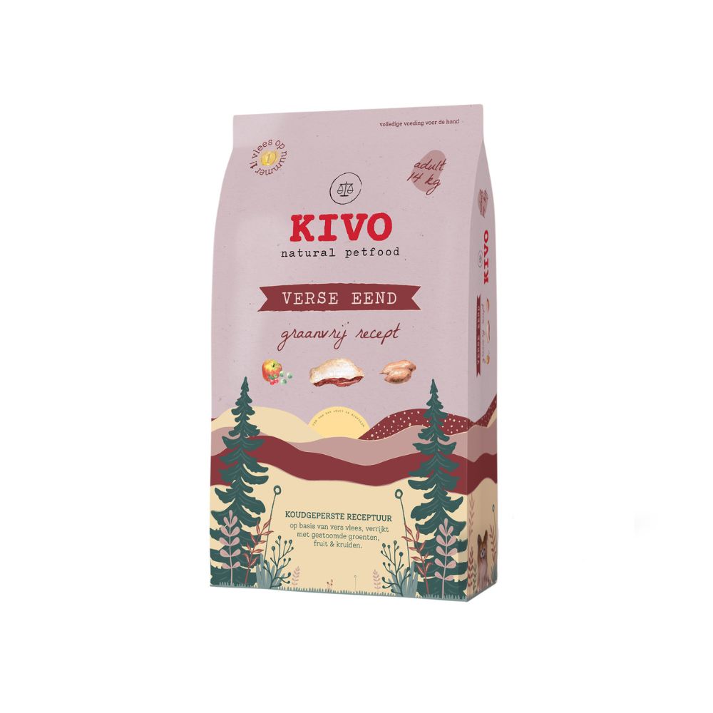 Kivo Fresh Duck Grain Free 4kg | Ova suha hrana od patke s 32,5% mesa, 6 povrća, 4 voća, 3 začina i 2 superhrane pruža podršku zglobovima i sjajnu dlaku.