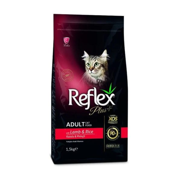 Reflex Plus Adult Janjetina/Riža 1.5kg | Potpuna hrana za odrasle mačke s janjetinom i rižom.