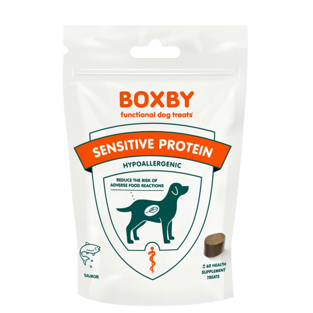 Boxby Sensitive Protein 100g | Funkcionalna, hipoalergena poslastica s okusom lososa.